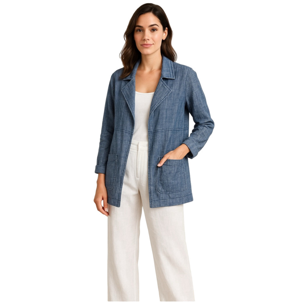 Caslon Lightweight Linen Blend Denim Jacket Open Front Blazer Relaxed Fit XS-M